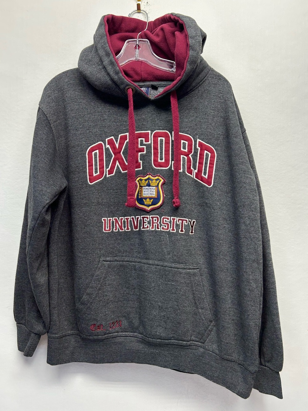 Oxford University Gray & Burgundy Hooded Sweatshirt